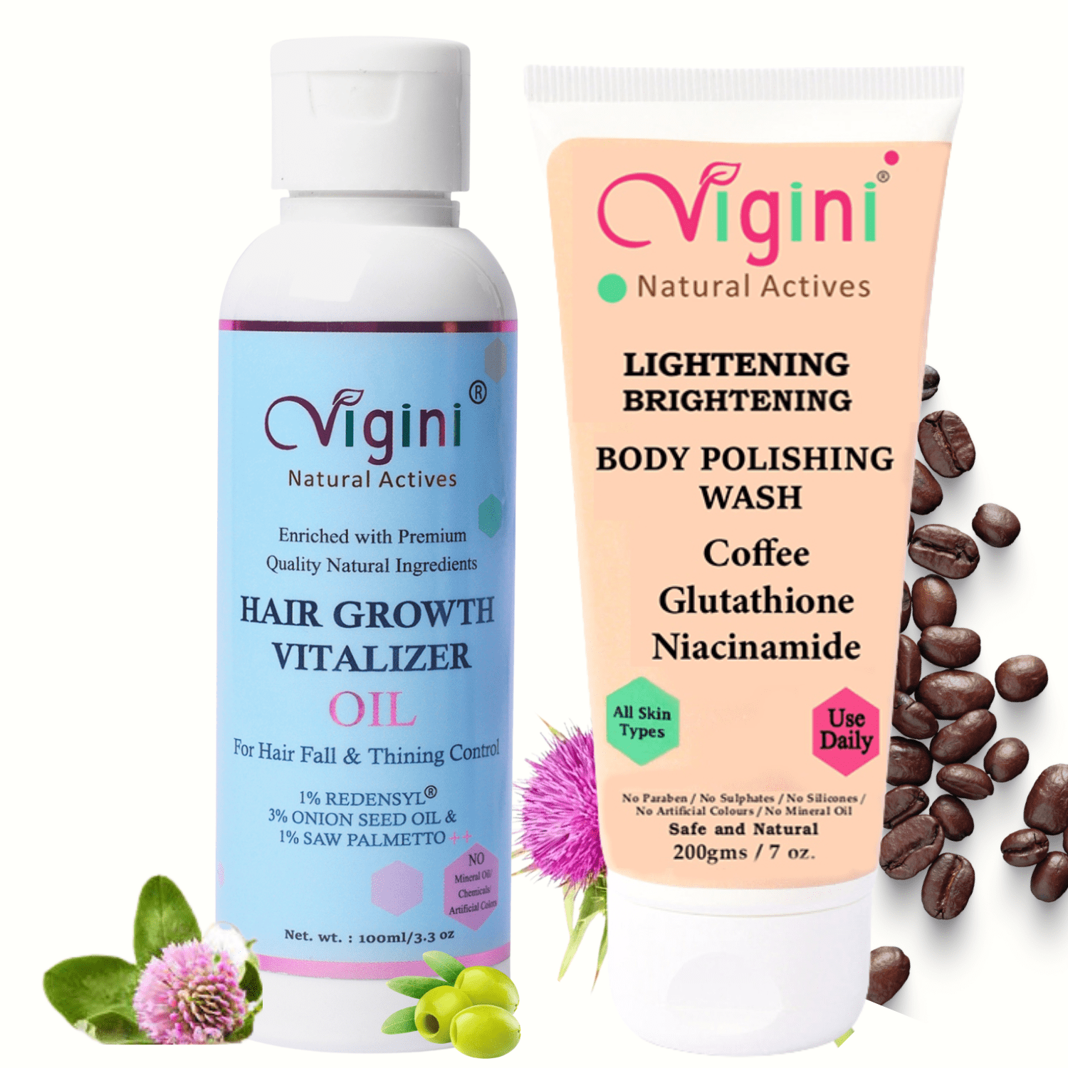 Redensyl Hair Growth Vitalizer Oil 100ml and Skin Whitening Body Polioshing Wash 200ml