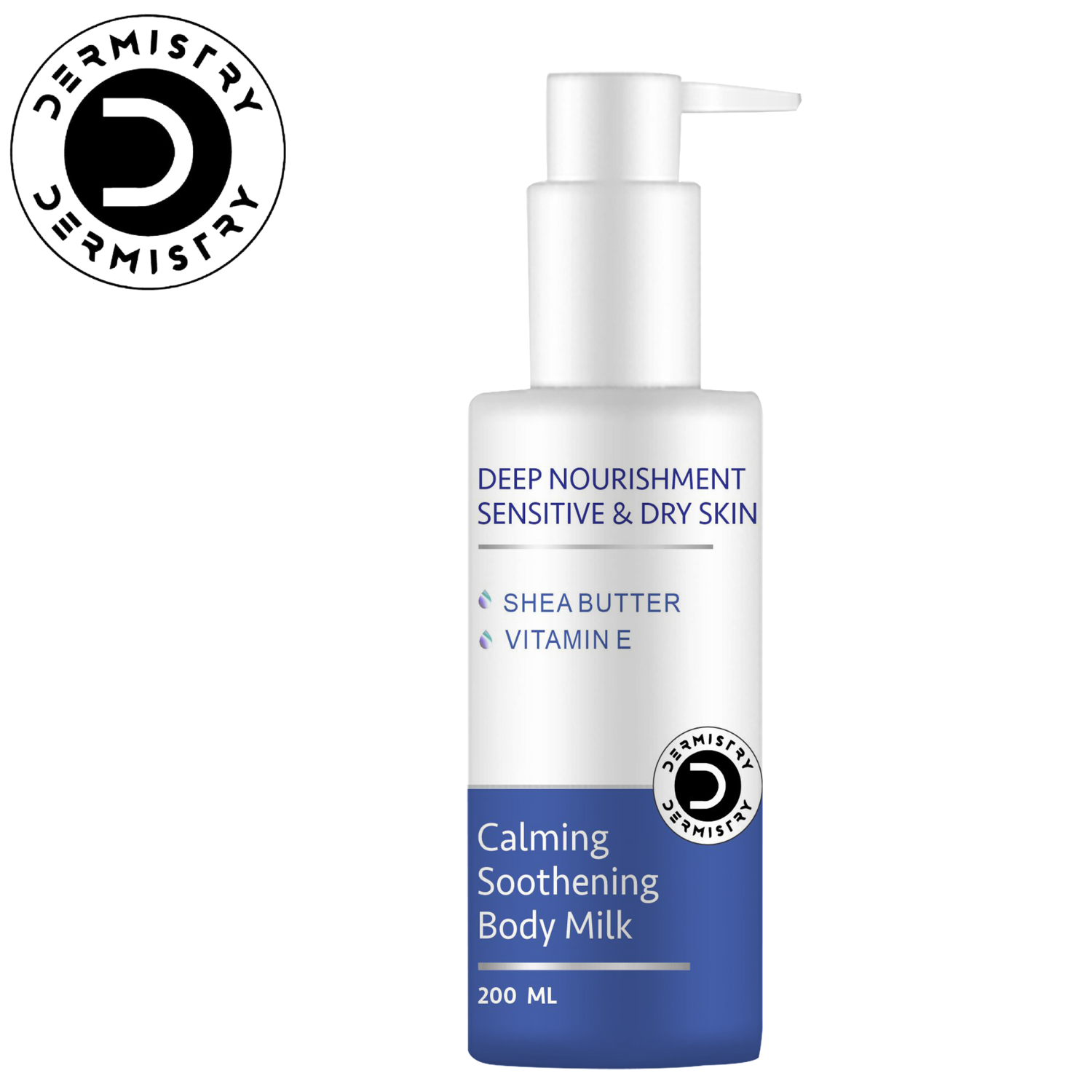 Dermistry Sensitive & Dry Skin Care Calming Soothing Body Milk Lotion Shea Butter & Vitamin E-200ml