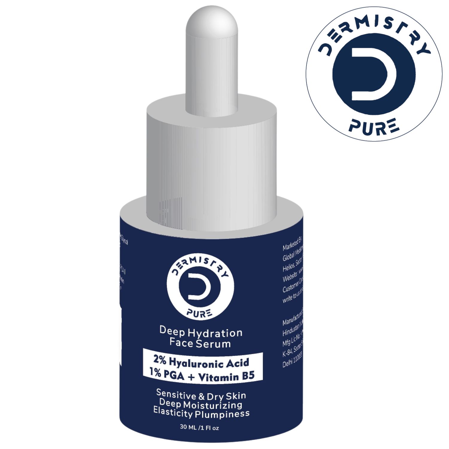 Dermistry Pure 2% Hyaluronic Acid 1% PGA Vit B5 Sensitive Dry All Skin Types Moisturizer Face Serum