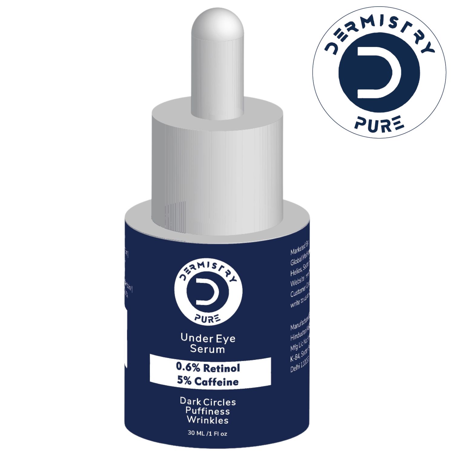 Dermistry 0.6% Retinol 5% Caffeine Under Eye Face Serum Puffiness Fine Line Wrinkles Puffy Dark Eyes